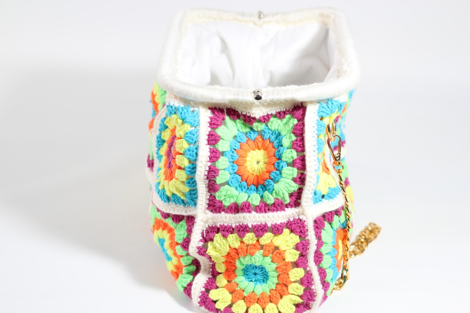 Mercan Designs Beyaz Motif Detaylı El Örgüsü Handmade Bohem Tarzı Omuz Çantası görsel 2