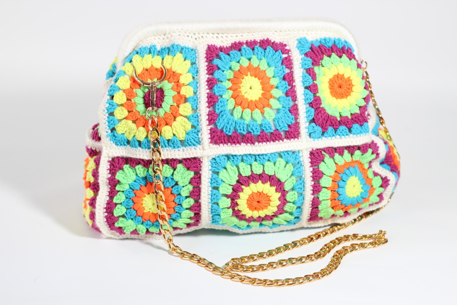 Mercan Designs Beyaz Motif Detaylı El Örgüsü Handmade Bohem Tarzı Omuz Çantası