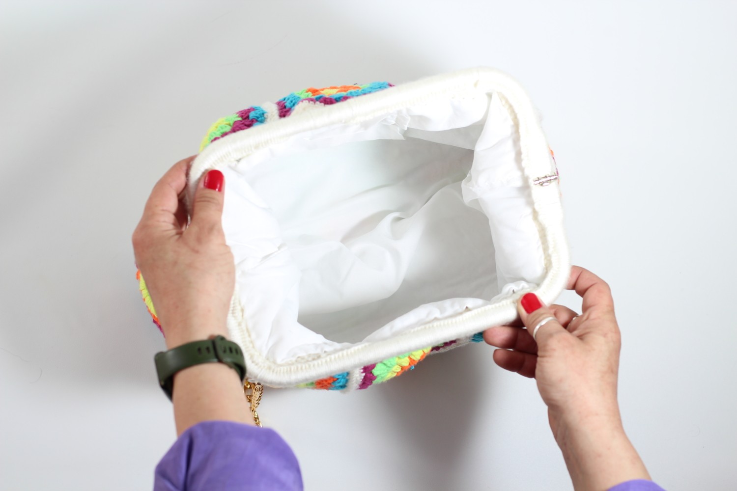 Mercan Designs Beyaz Motif Detaylı El Örgüsü Handmade Bohem Tarzı Omuz Çantası görsel 4