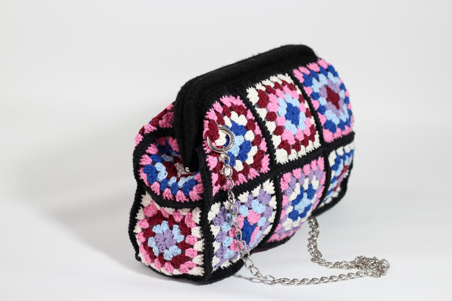 Mercan Designs Kare Motif Detaylı El Örgüsü Handmade Bohem Omuz Çantası görsel 2