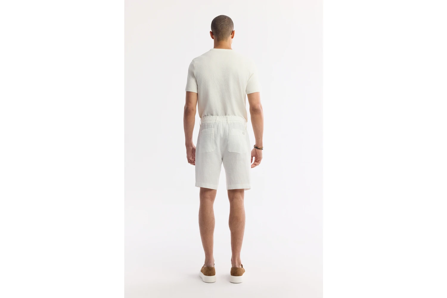 Resim AVVA Erkek Beyaz Beli Lastikli %100 Keten Relaxed Fit Şort B003732 