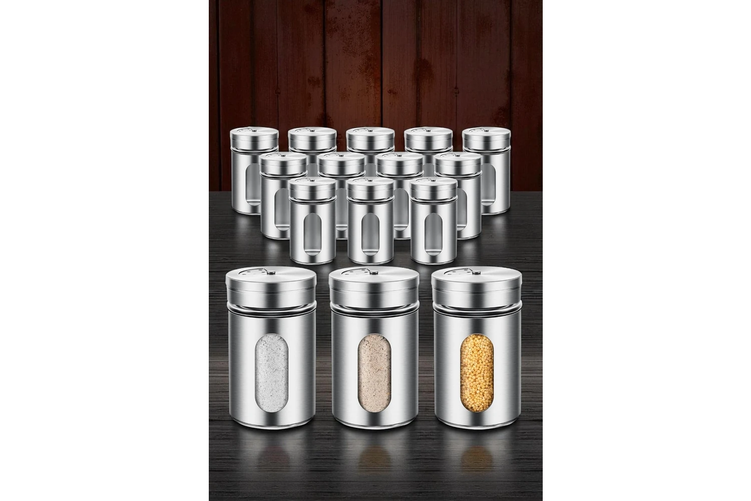 Resim Cam+Çelik Tuzluk Biberlik Karabiberlik 3 Farklı Delikli 12 Li Set 721946 