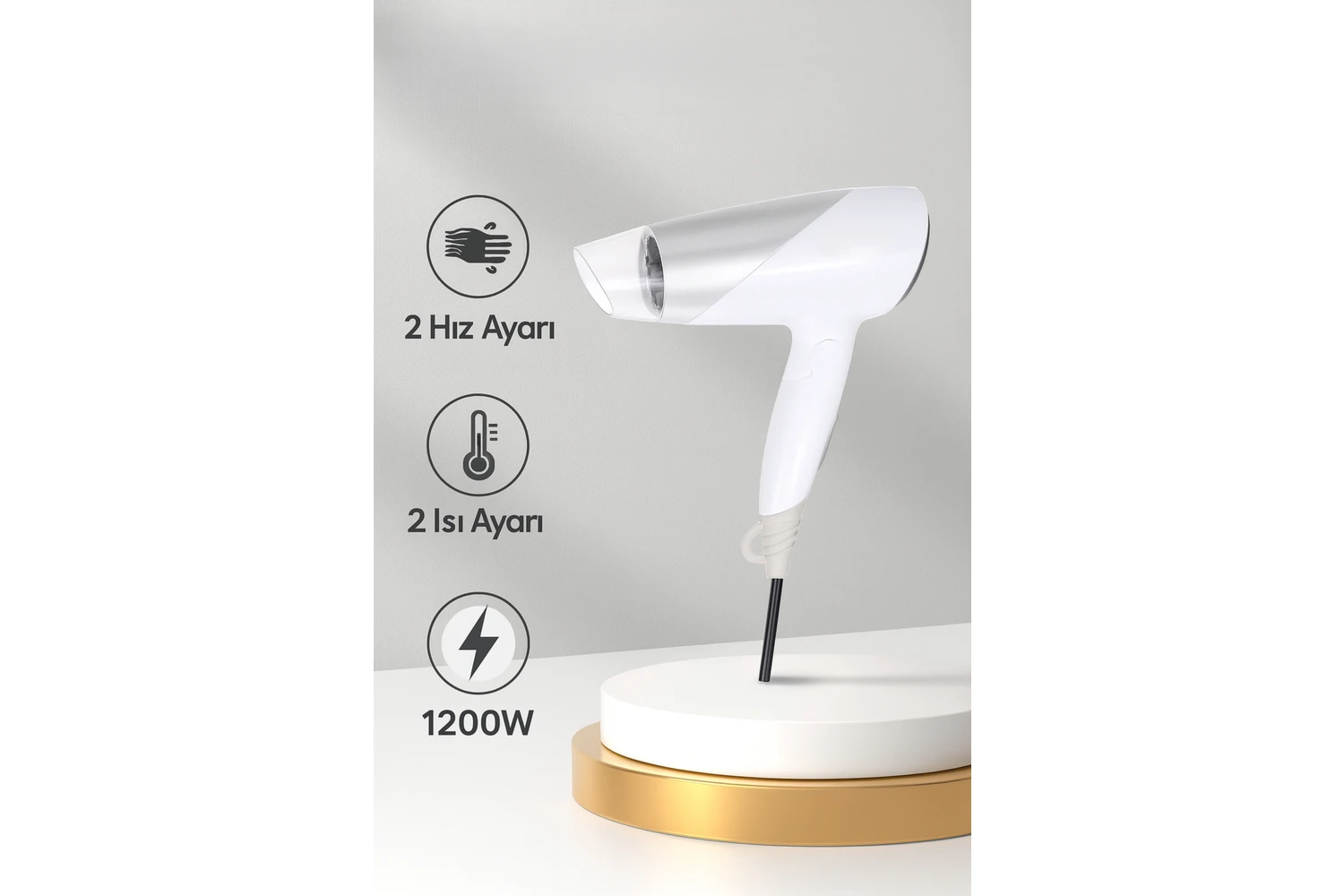 Resim Myblack 1200W Güçlü ve Katlanabilir Uzun Süre Kullanılabilir Seyahat Tipi Saç Kurutma Makinesi 