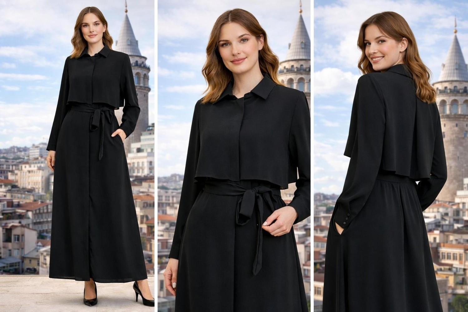 Fresh Moda Kadın Tesettür Kuşaklı Cepken Detaylı Günlük Modern Kesim Ferace