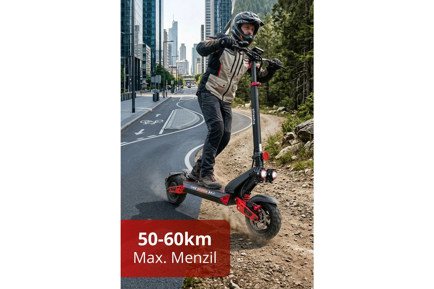 Resim Piranha 5025 K 1000W Elektrikli Scooter | 48V 15.6AH | 50-60 Km Menzil | Katlanabilir | Çift Süspansiyon | Off-Road Lastik 