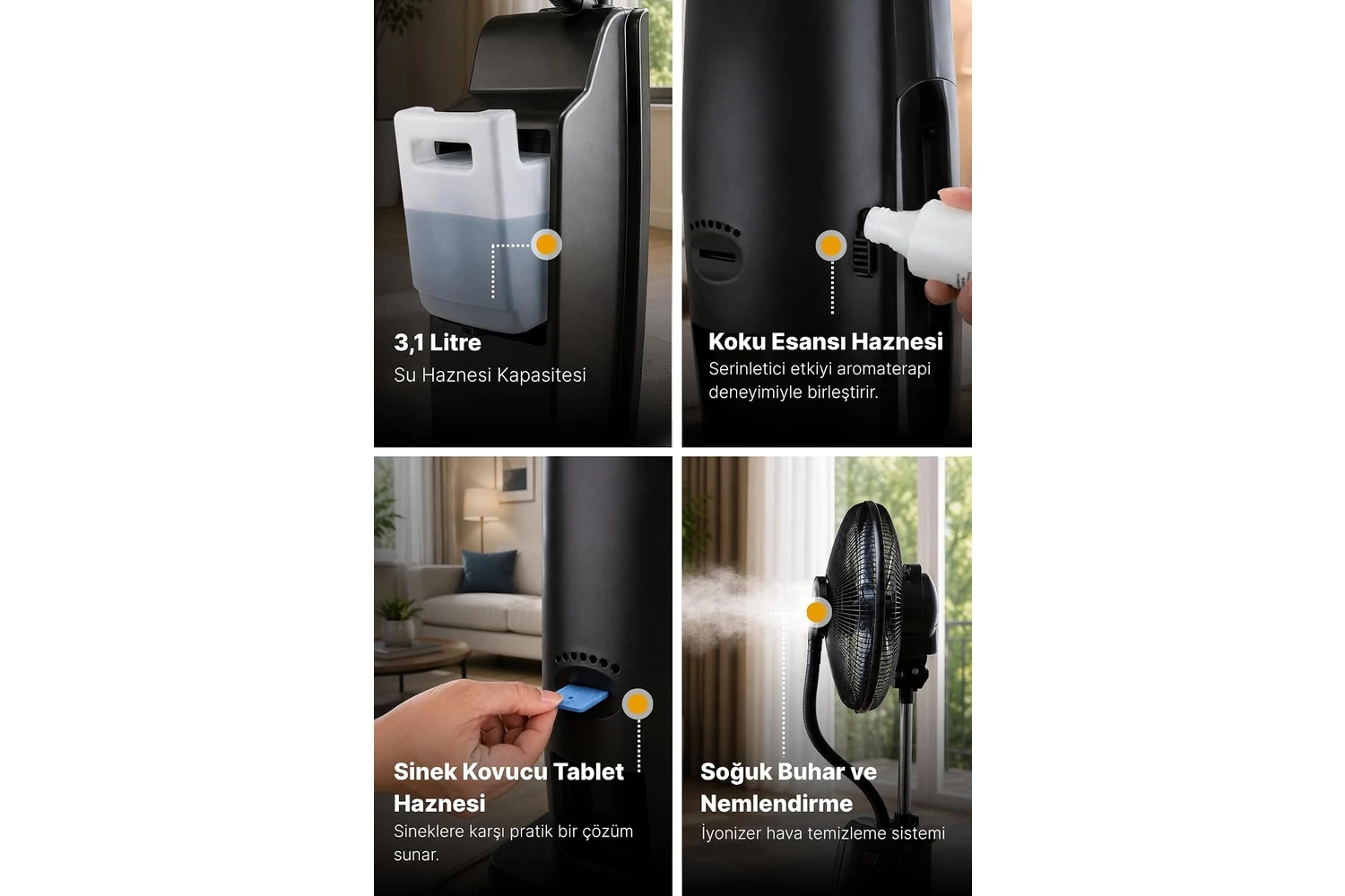 Resim Dlc TSP40-EA Bakır Motor Uzaktan Kumandalı Buharlı Iyonizerli Vantilatör Ayaklı Vantilatör 