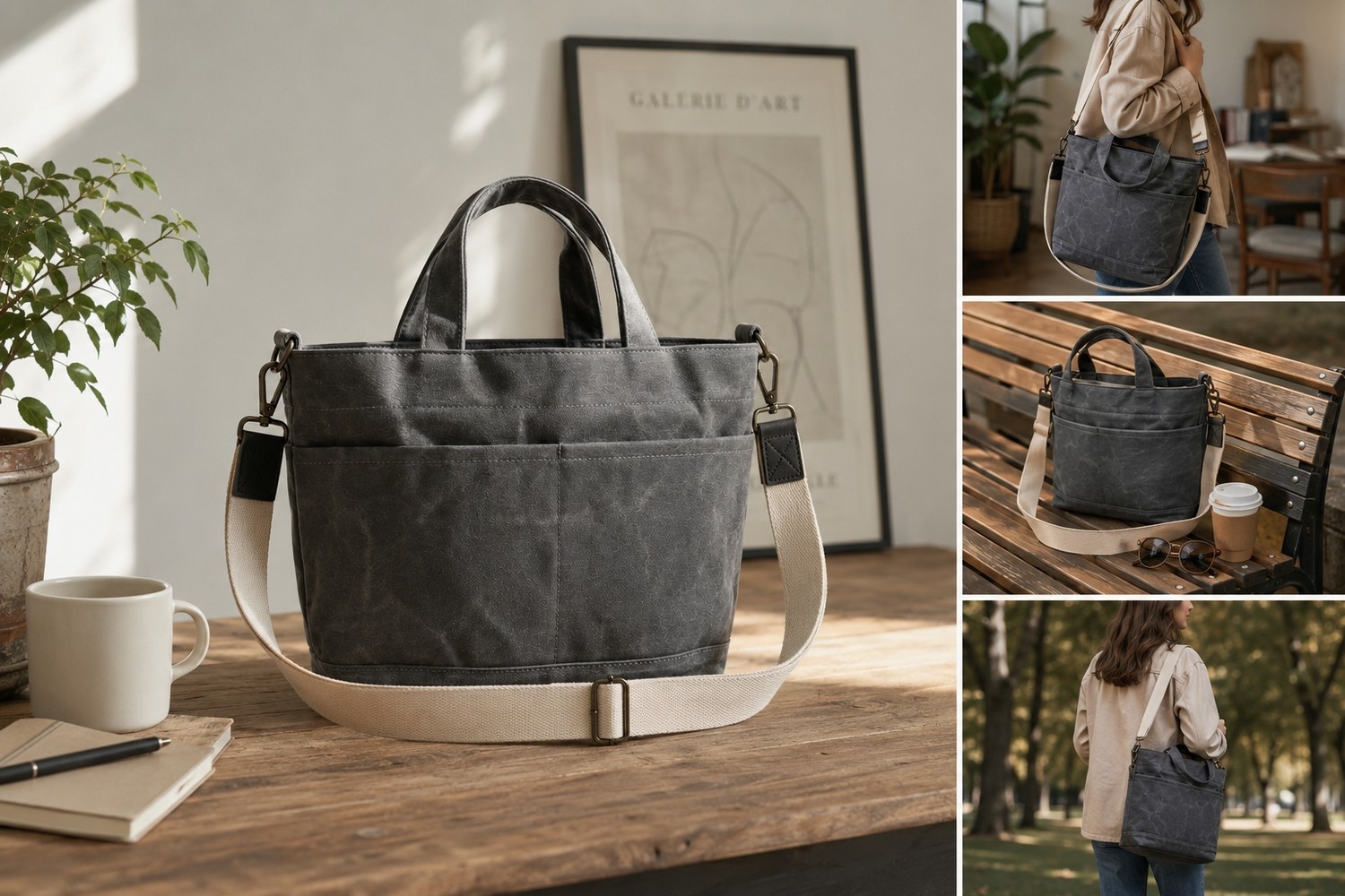 Old Cotton Cargo S Mila Bag Kadın Omuz Çantası Mumlu Kanvas Tote Bag Günlük El Çantası görsel 4