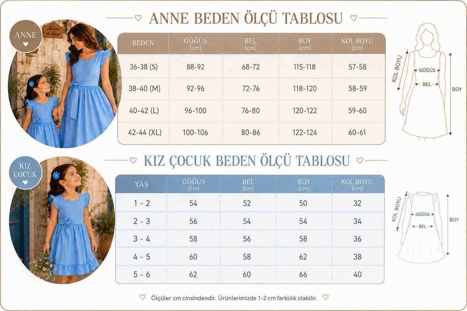 Minik Yıldızlar Ela Anne Kız Kombini Nakış Işlemeli Fırfır Kollu Mavi Elbise, Özel Gün, Bayram, Doğum Günü ve Davet Elbisesi görsel 4