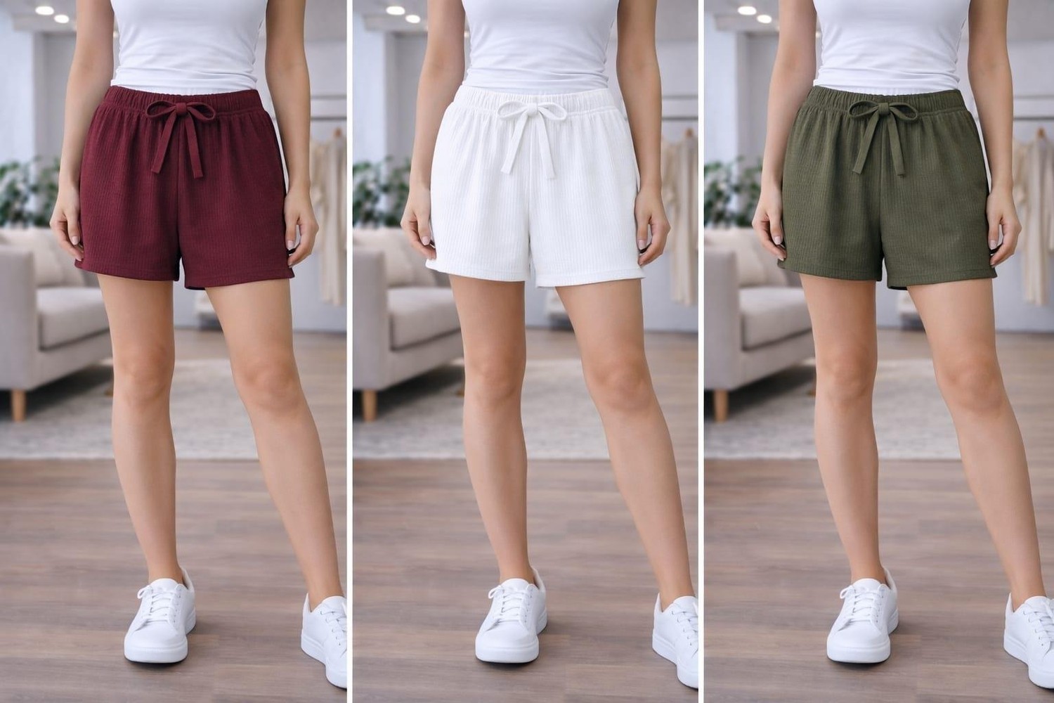 Org Marka Store Fleur 3 Lu Set Bel Lastıklı Sus Bagcıklı Cepsız Trıl Trıl Penye Short