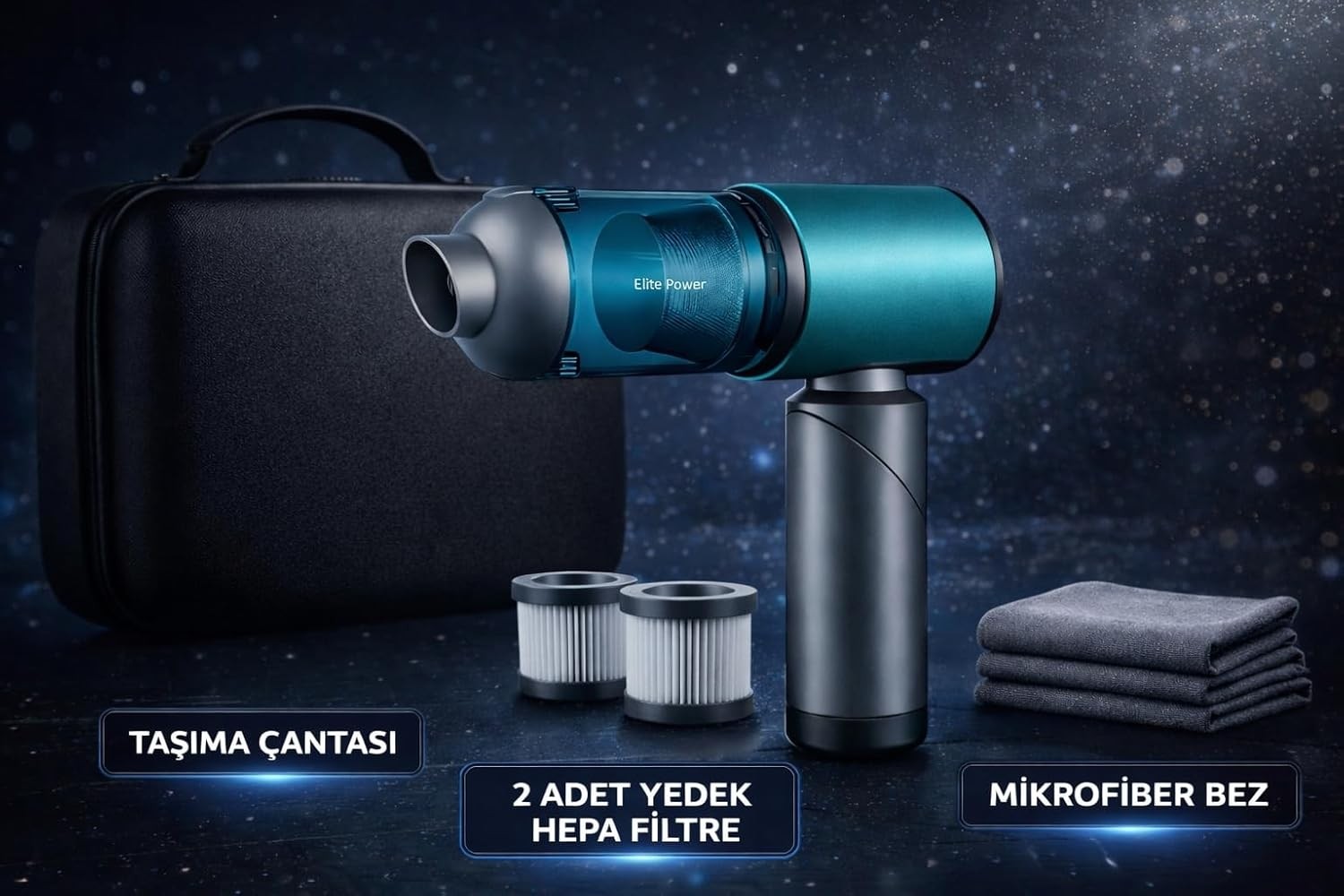 OEM 20.000 Pa Kablosuz El Süpürgesi, 120W Güç, 7800 Mah Batarya, 200 ml Toz Haznesi, 8 Başlıklı, Taşıma Çantalı Mini Araç & Ev Süpürgesi (Mavi) görsel 3