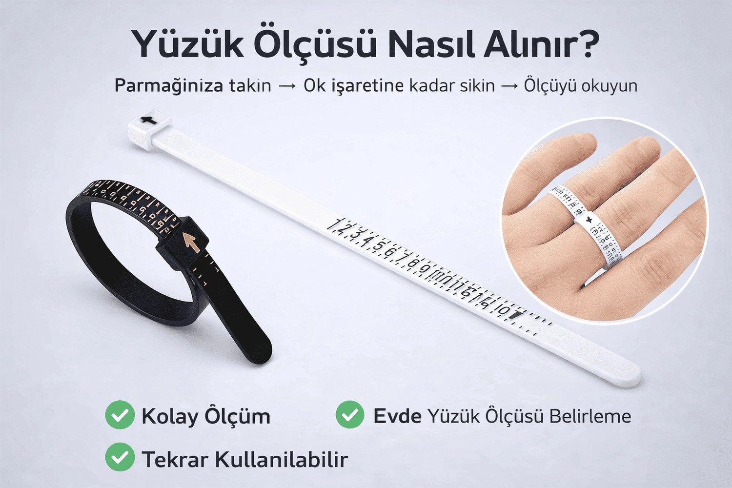Renas Store Yüzük Ölçüsü Alma Aleti Parmak Yüzük Ölçer Aparatı Ring Sizer Yüzük Ölçme Ölçü Seti - 2 adet görsel 2