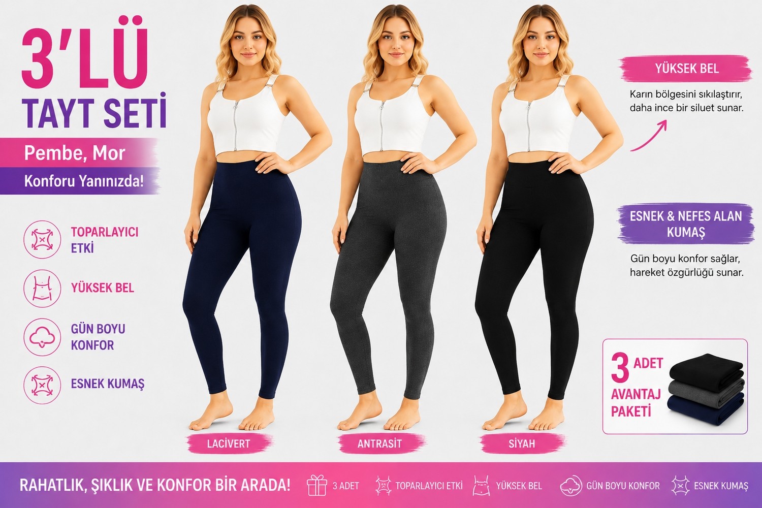 don-x | Kadın Süper 3 'lü Termal Tayt Set 3 Renk Lacivert,antrasit,siyah ( 3 Adet ) görsel 5