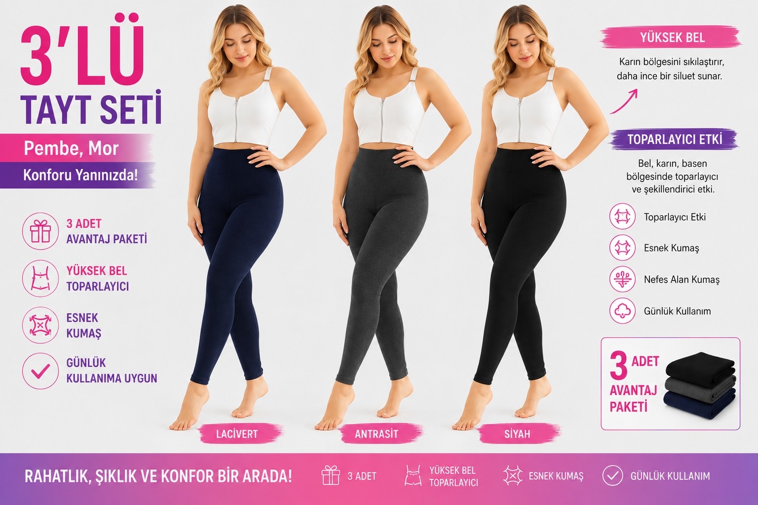 don-x | Kadın Süper 3 'lü Termal Tayt Set 3 Renk Lacivert,antrasit,siyah ( 3 Adet ) görsel 7