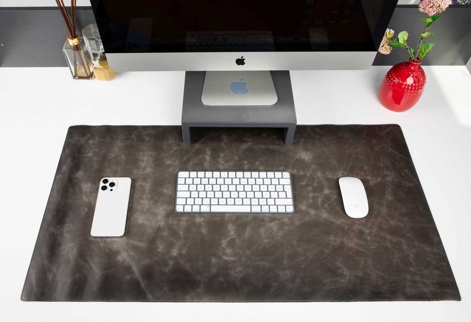 BloominBag Atelier 91 Ash Gray Leather Desk Mat - Large görsel 2