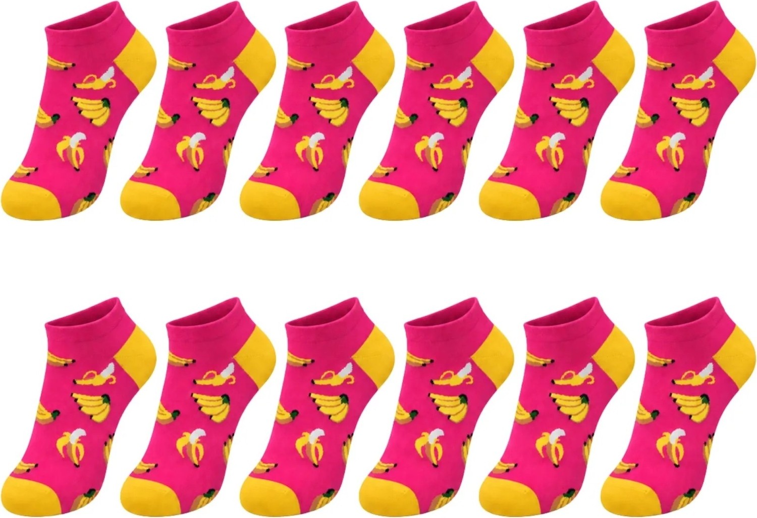 COjans Kadın Pembe Muz Desenli Patik Çorap 12'li Paket | Renkli, Rahat, Esnek Günlük Çorap Seti