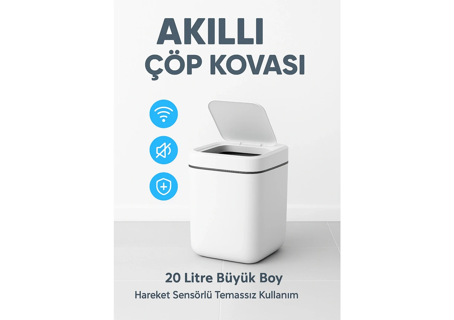 Resim Eco Lounge 20L Akıllı Sensörlü Çöp Kovası Uv Işık Koku Geçirmez Mutfak Banyo Wc Ofis 