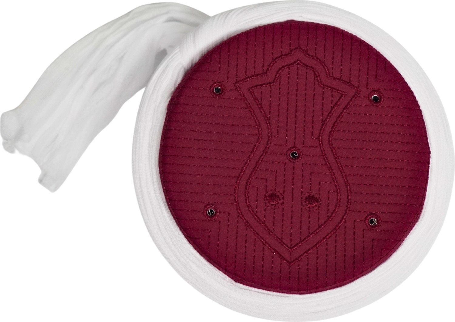 Sarıkhane Namaz Sarığı - Beyaz Kumaş - Bordo Takke - Düz Sarım - Nâli Şerif - 5 metre (Züabeli) görsel 2