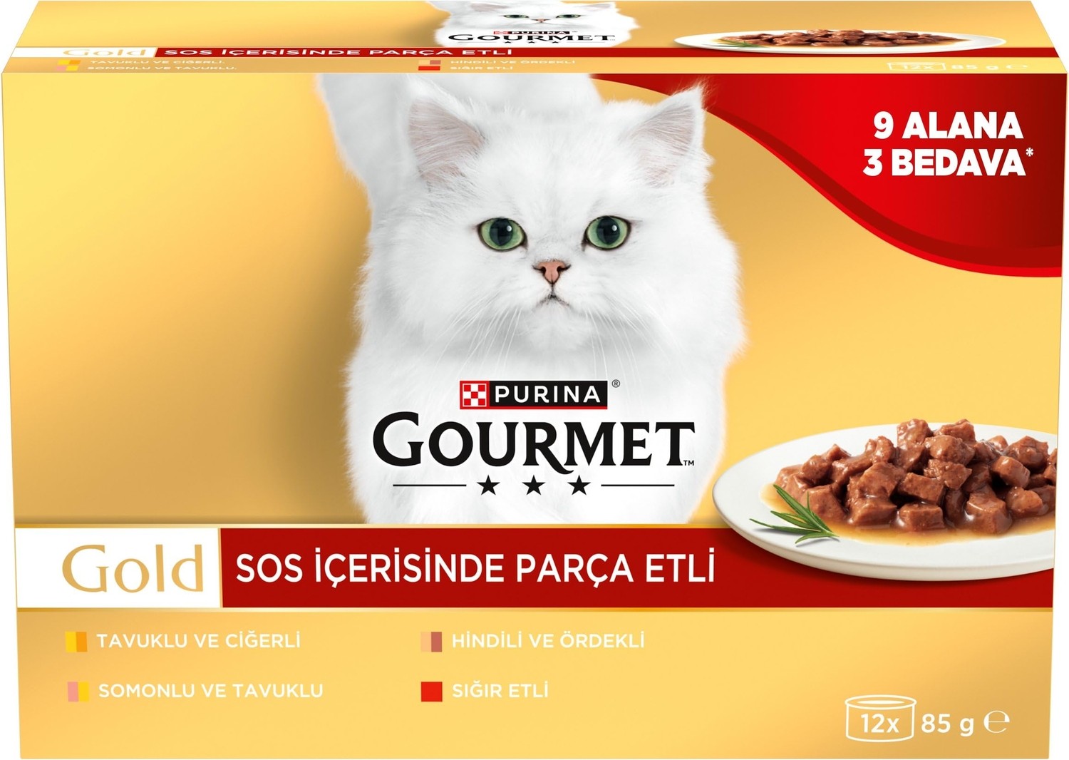 Die Grup Gourmet Gold Parça Sığır Etli Yaş Kedi Maması Multipack 85 Gr.(48 Al 36 Öde)