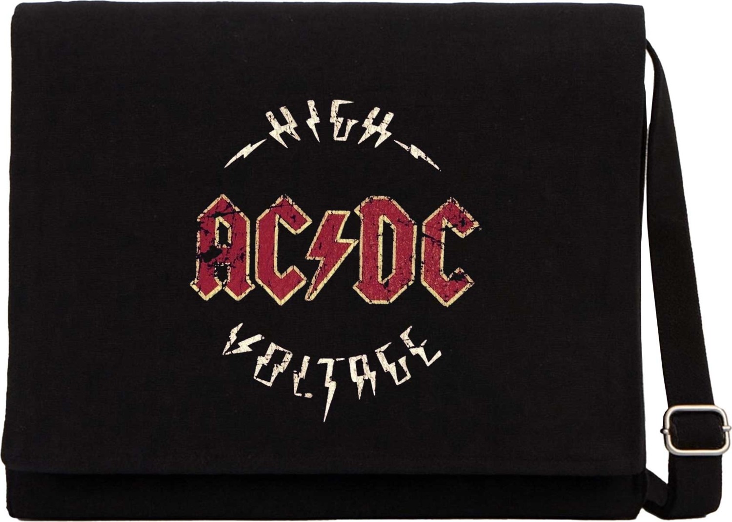 Zepplin Giyim Ac Dc Vintage Siyah Kanvas Postacı Çantası