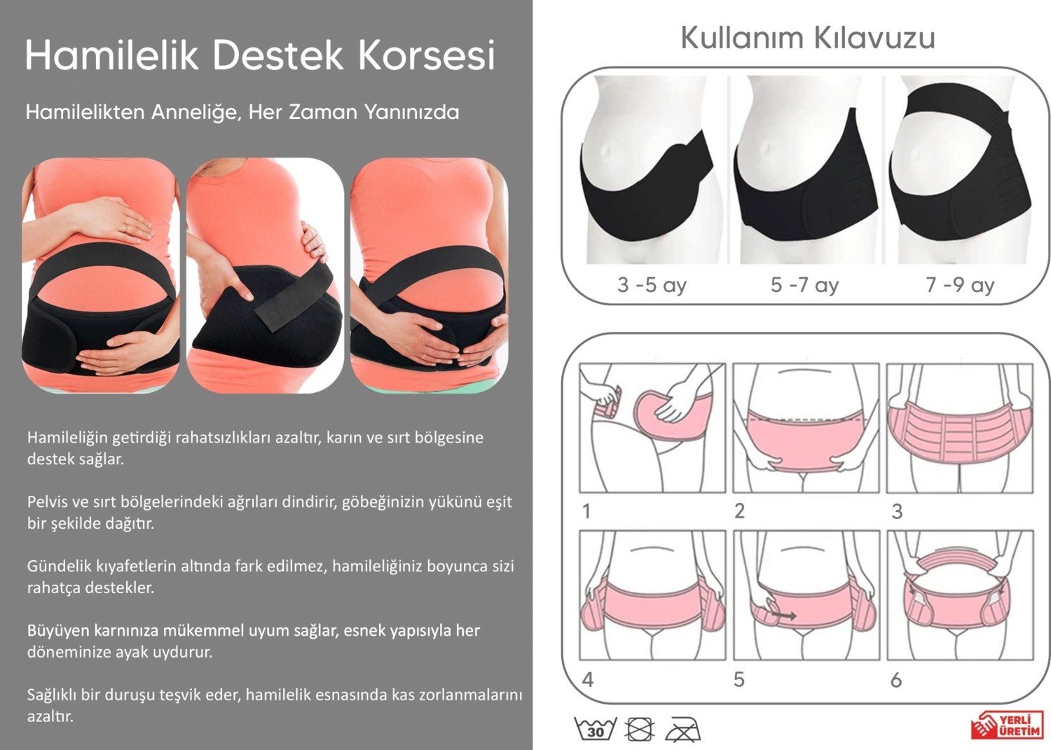 Ankaflex Hamile Korsesi Bel Destekli Korse Doğum Öncesi Destek Korsesi Ayarlanabilir Beden Doğum Gebelik Korsesi görsel 7