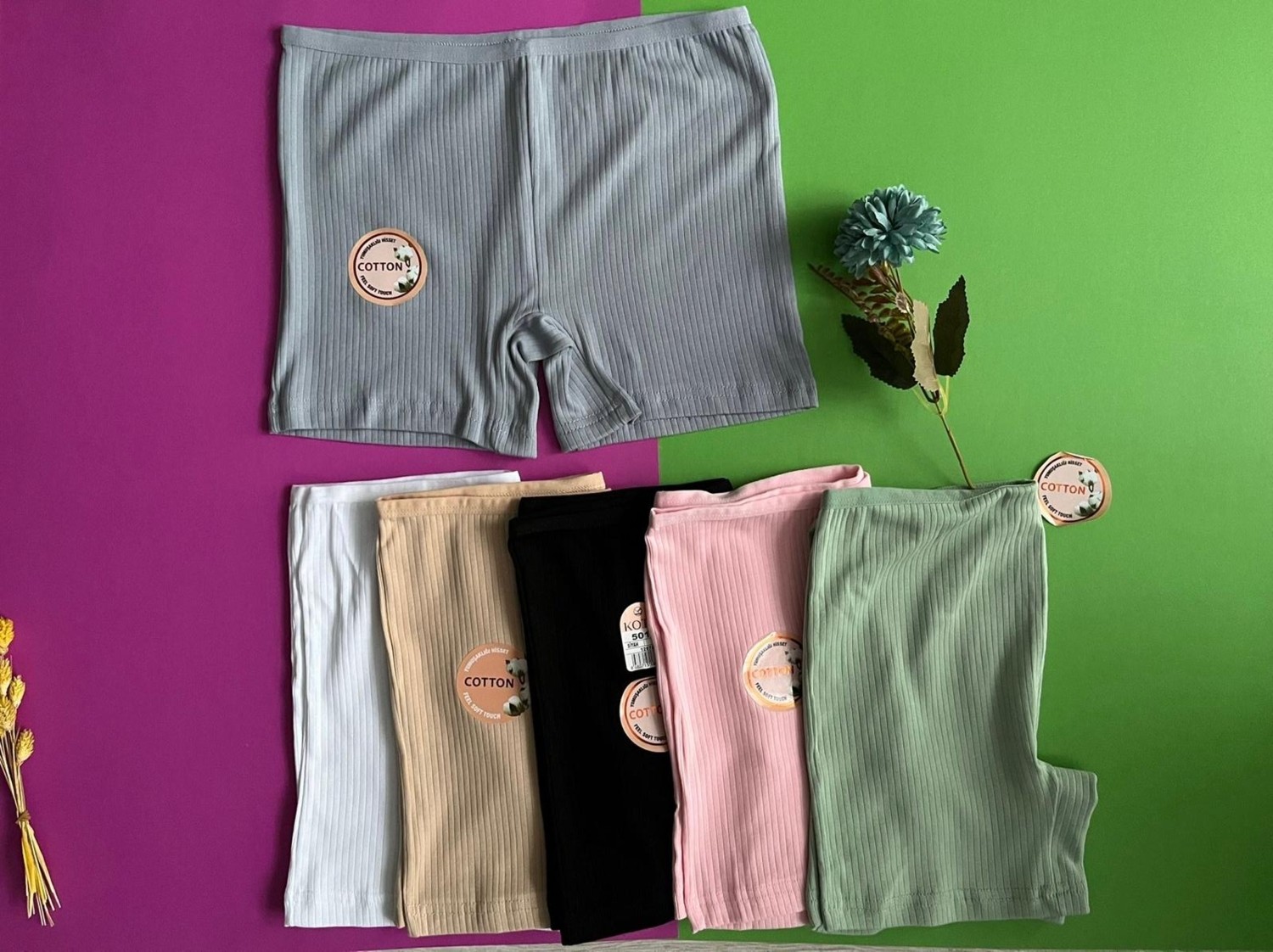 Veloure Kadın Şort Bermuda 6'lı Pamuklu Likralı Şort-Külot Pembe/yeşil/mavi-Gri/siyah/ten/beyaz Boxer görsel 6