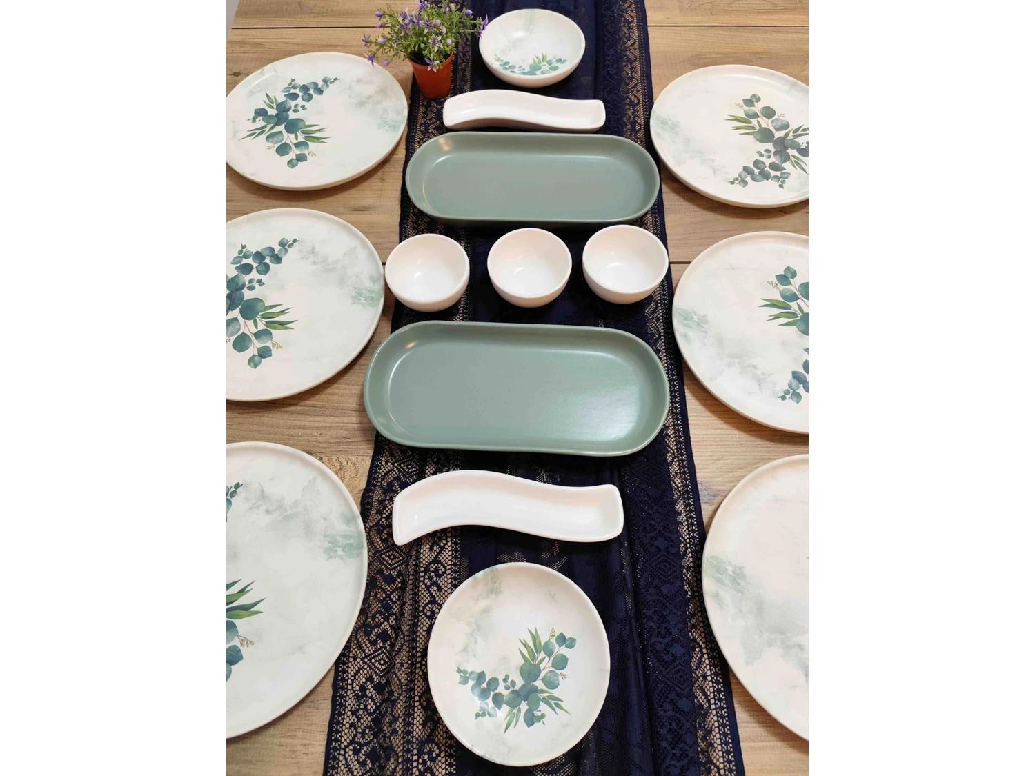 Resim Keramika Okaliptüs Kahvaltı Takımı 6 Kişilik 15 Parça Mat Yesil 