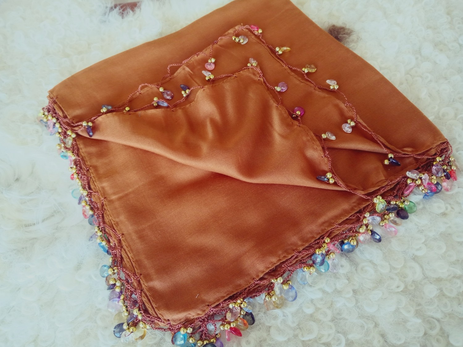 Hoaryage El Emeği Kristal Damla Boncuklu Yazma ,tülbent Yemeni, Fular ,4 Kenar Oyalı