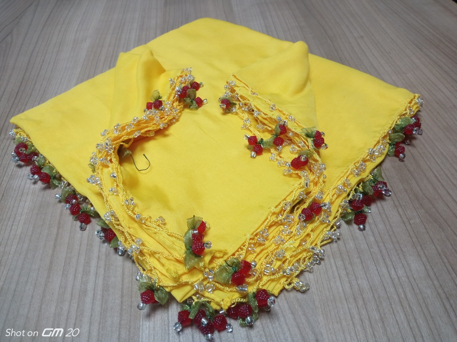 Hoaryage Kiraz Oyalı , Boncuklu Yazma , Tülbent ,fular ,yemeni, Mevlüt Örtüsü 4 Kenarı Oyalı