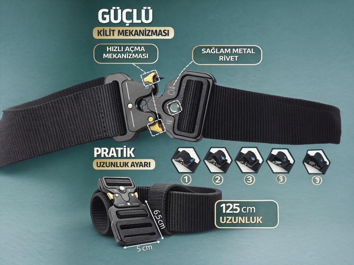 İstanbul Belt Ithal Kobra Taktik Kemer, Ayarlanabilir 125 cm, Metal Kobra Tokalı, Outdoor / Askeri / Günlük Kullanım, Unisex Kumaş Kemer görsel 7