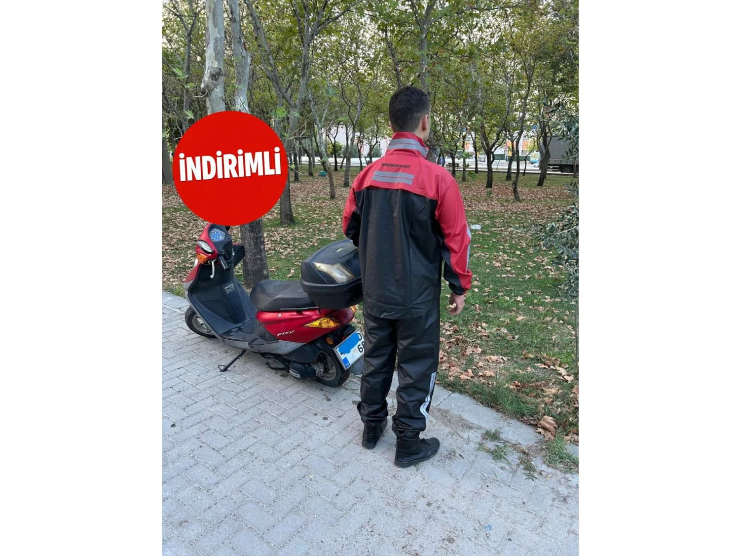 Resim Geborgenheit Kadın Erkek Kırmızı Motorcu Yağmurluk File Astarlı Motosiklet Yağmurluğu Cepli 