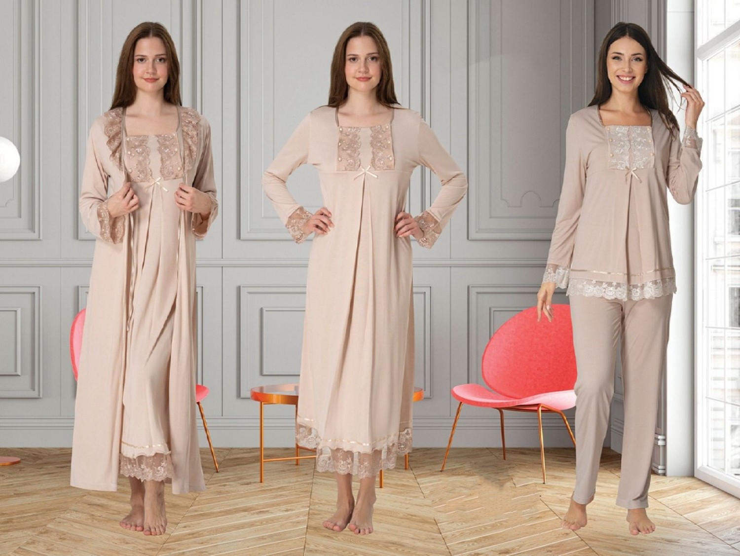 Effort Dvina Effortt Lohusa 4'lü Set - Sabahlık/pijama Takımı/gecelik Mavi - 3046
