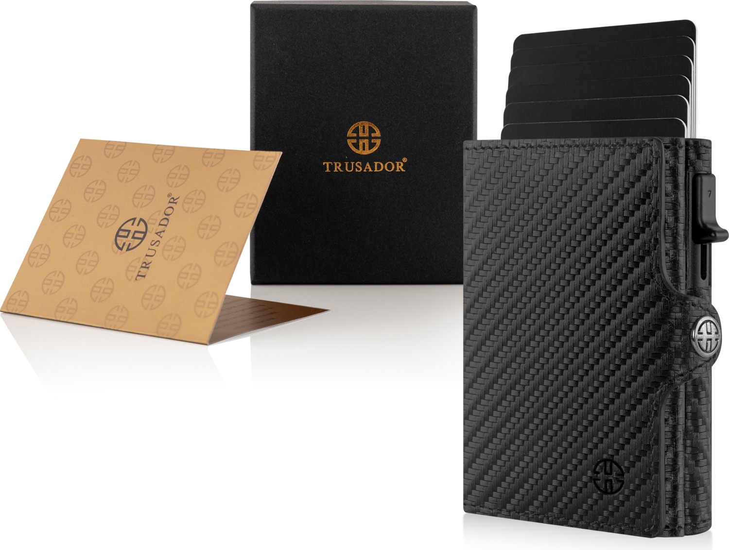 Trusador Palermo Carbon Mekanizmalı Üçe Katlanır Kartlık Hakiki Deri Cüzdan Unisex Kadın Erkek Rfid Korumalı görsel 8