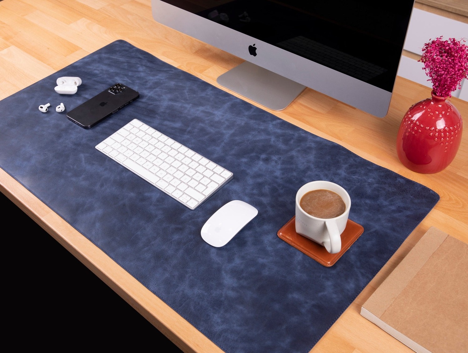 BloominBag Atelier 91 Midnight Marine Leather Desk Mat - Large