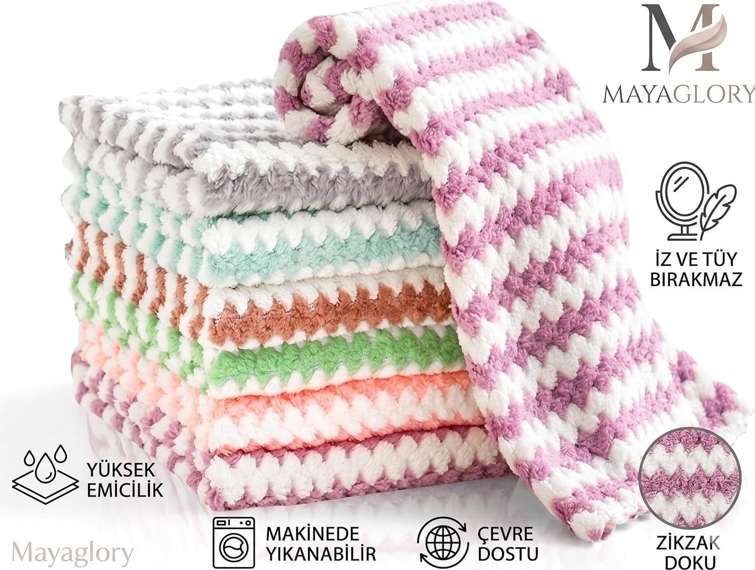 OEM Çok Amaçlı Mikrofiber Temizlik Bezi Seti - 3'lü Paket, Yüksek Emici, Iz ve Tüy Bırakmayan Mutfak, Cam ve Araç Kurulama Havlusu (Dalgalı Doku, Çok Renkli)