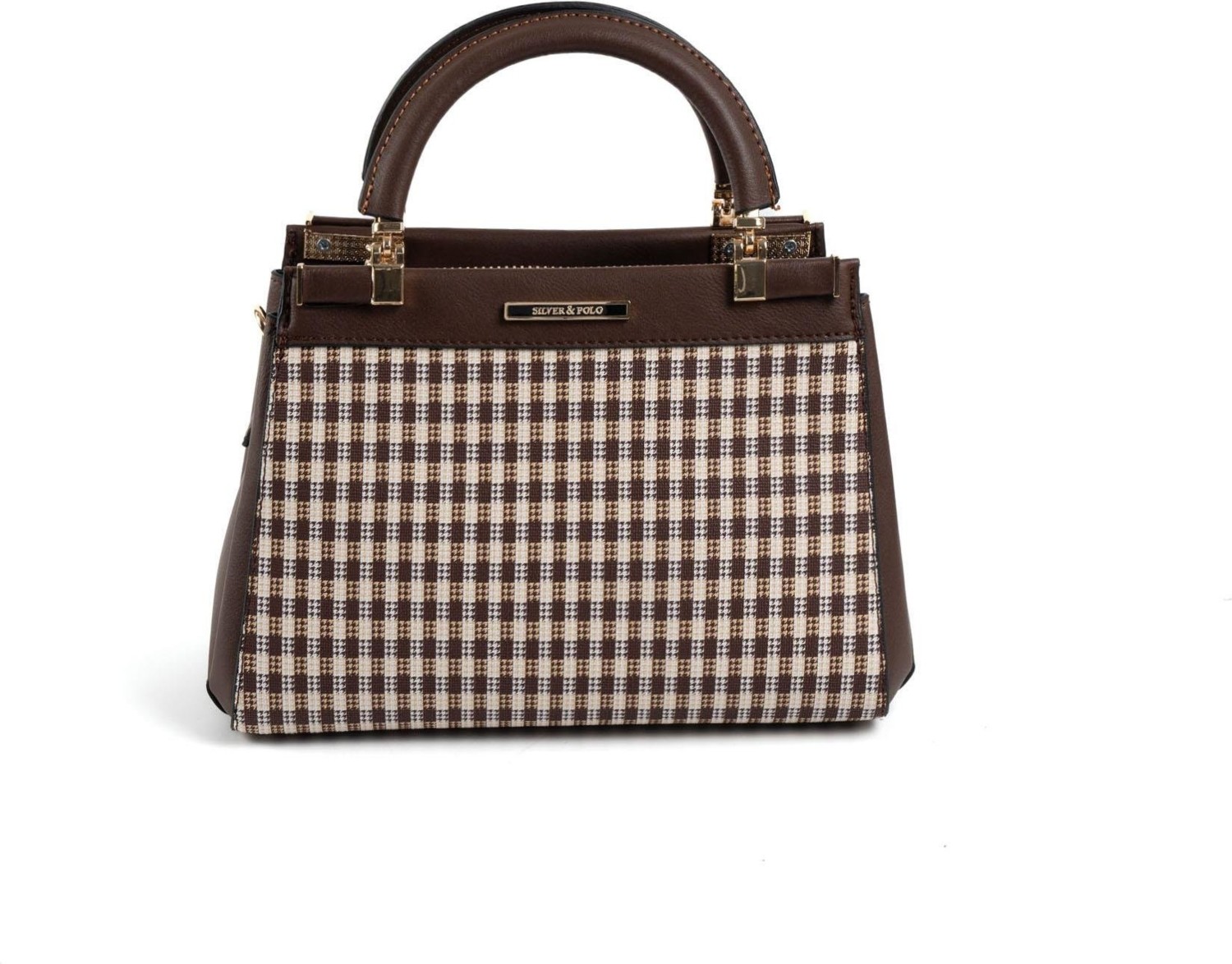 Silver & Polo Silver Polo Kahve Sarı - Kahve Ekose Line Kare Kadın El Çantası SP1193 görsel 3