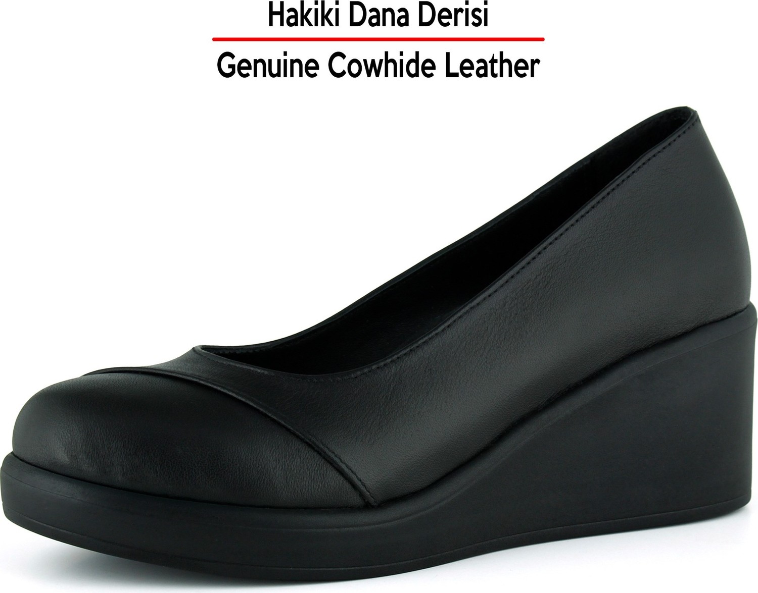 Erkan Saçmacı Moris Siyah Hakiki Dana Derisi Yuvarlak Burun Dikiş Detaylı Dolgu Topuklu Günlük Ayakkabı görsel 4