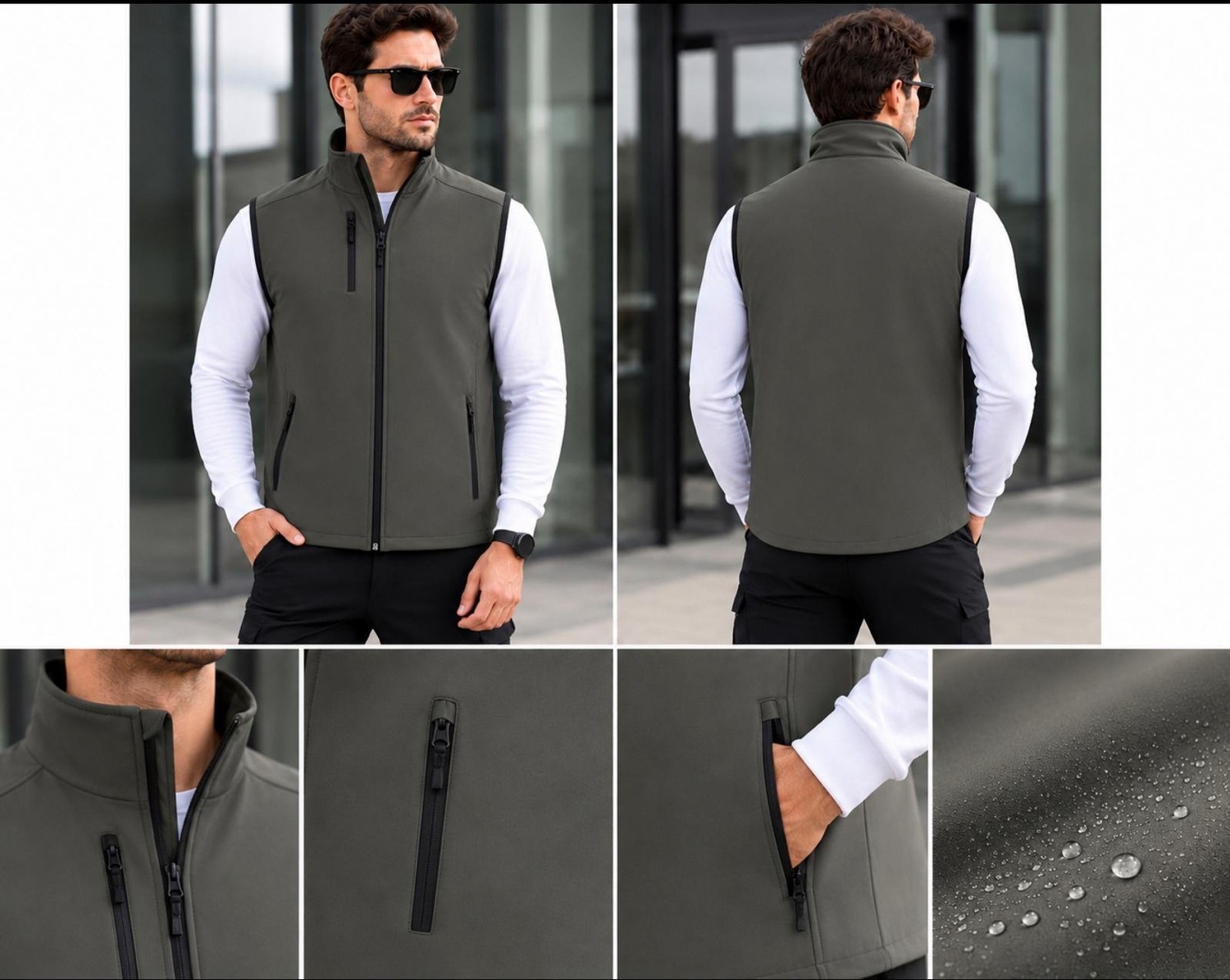 D-Star Erkek Softsheell Yelek Içi Polar Su Itici Rüzgar Geçirmez 3 Cepli Outdoor Spor Yelek görsel 3