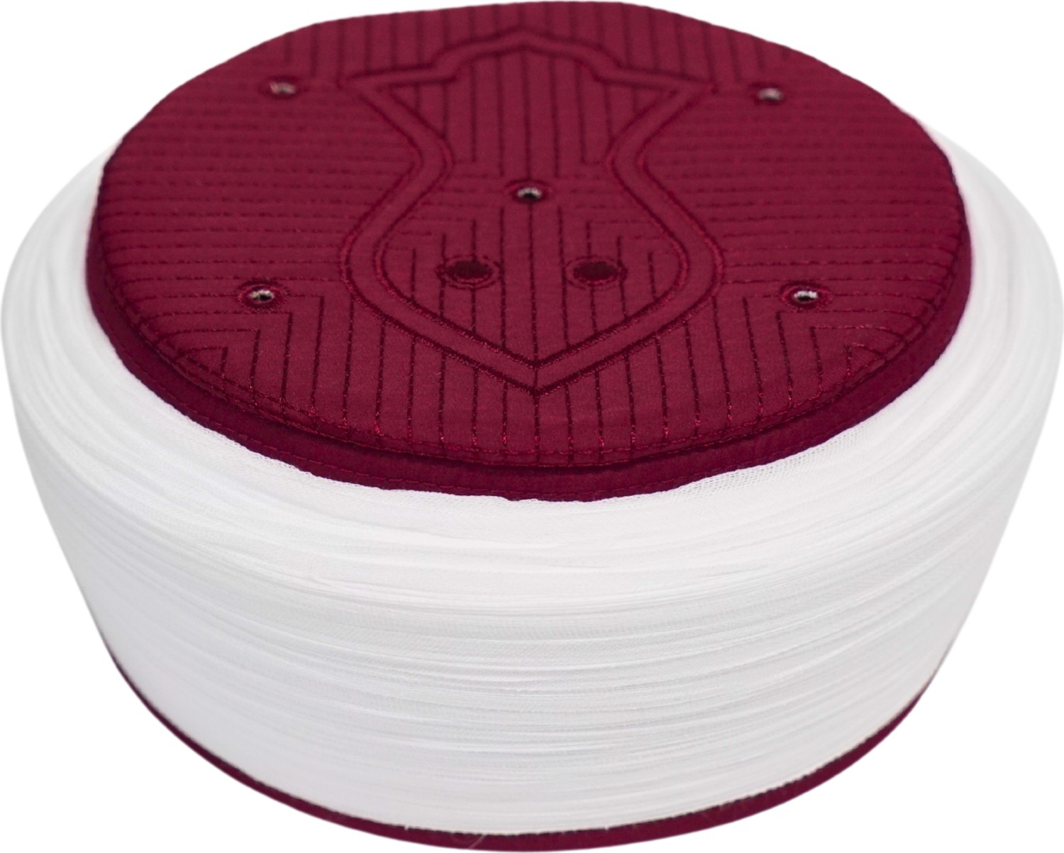Sarıkhane Namaz Sarığı-Beyaz Kumaş-Bordo Takke-Düz Sarım-Nâli Şerif-5 Metre