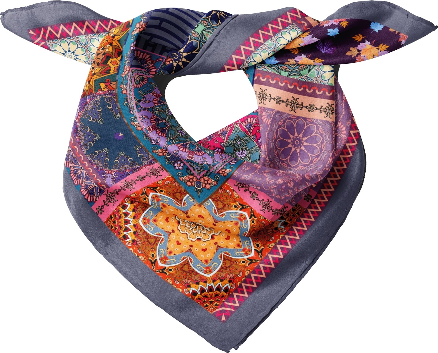 Sultan İpek Renkli Mandala Patchwork Fular / Bandana 70X70CM görsel 2