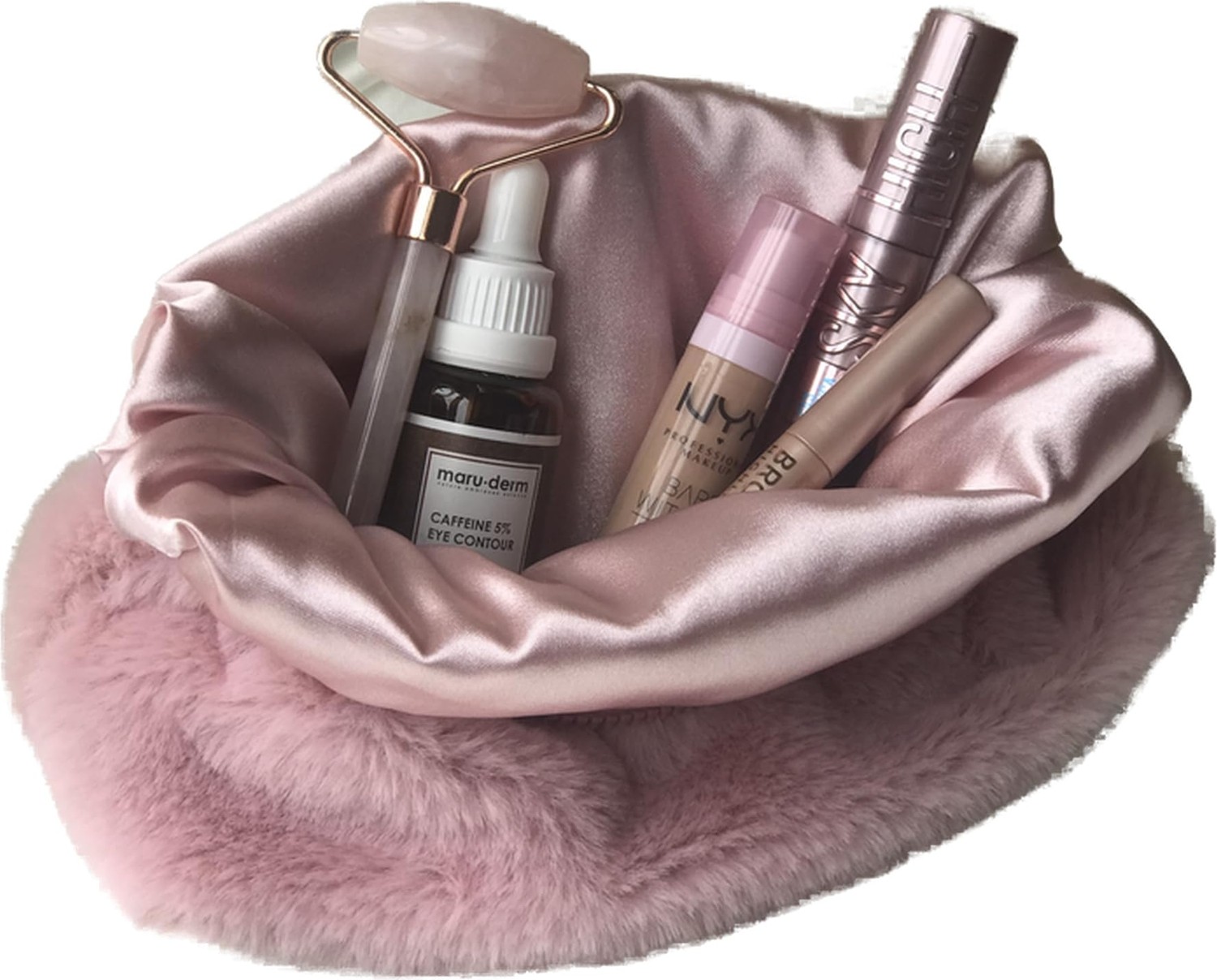 1001 Melsea Peluş Makyaj Çantası Pudra Pembe Organizer Seyahat Çantası