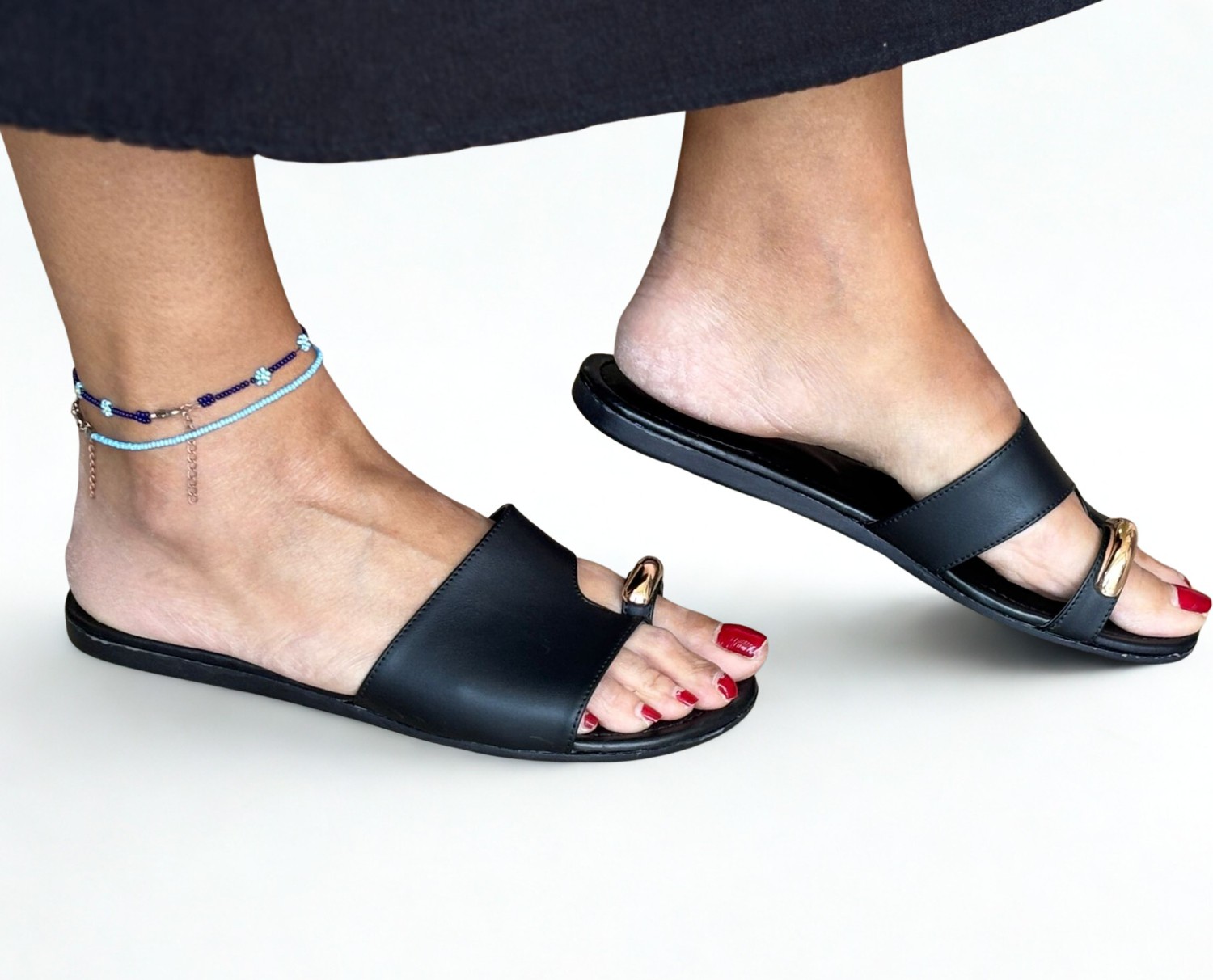 Ne&Ve Shoes Siyah Hakiki Deri Tokalı Parmak Arası Kadın Şık ve Rahat Günlük Terlik görsel 4
