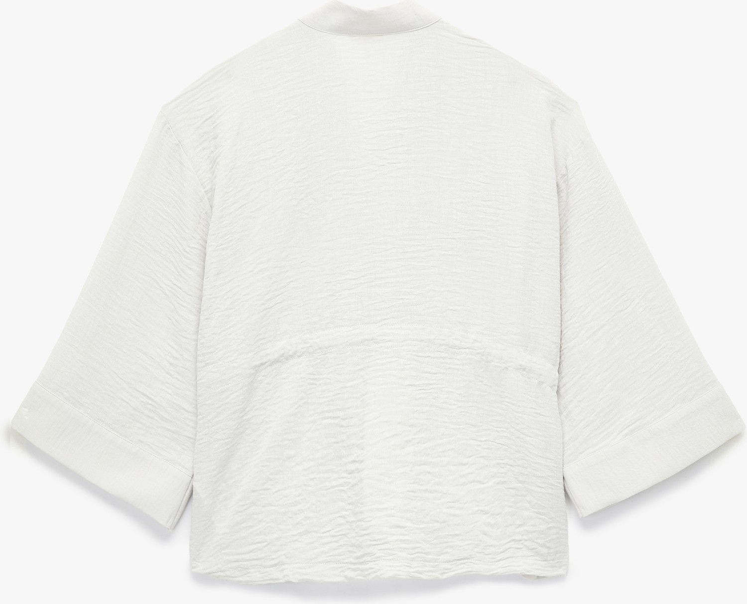 Koton Gri Uzun Kollu Cepli Dokuma Kimono Beli Bağcık Detaylı Desensiz Oversize Tasarım görsel 2
