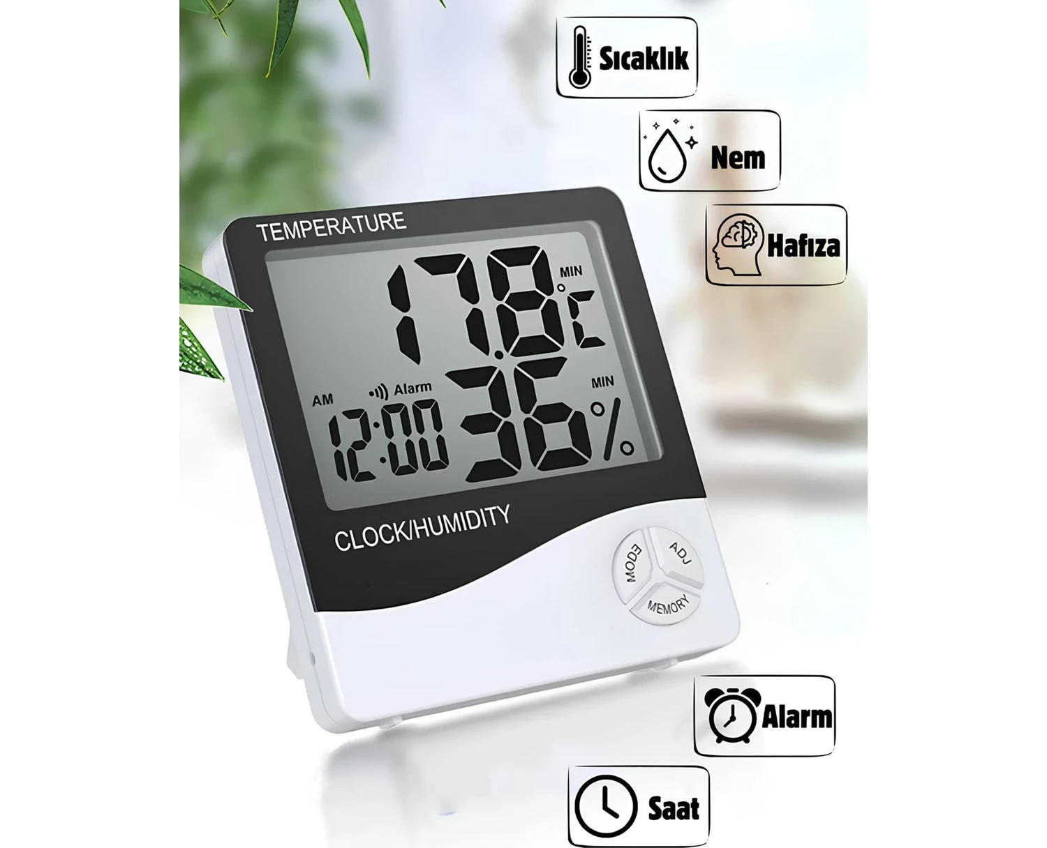 Resim Morport Bebek Oda Termometresi I Dijital Oda Termometresi I Derece Termometre Isı Nem Saat Alarm Mini 
