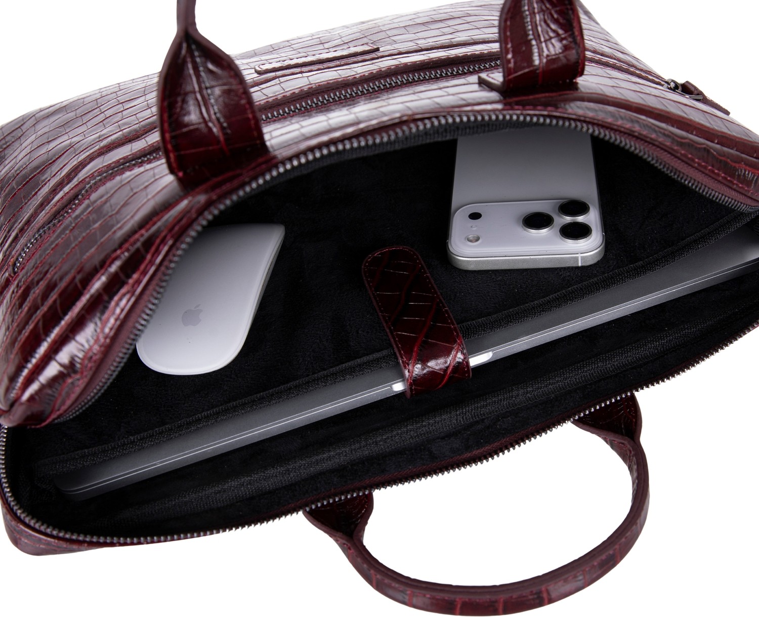 BloominBag Burgundy Croco Hakiki Deri 15-16 Inç Macbook/laptop Çantası görsel 4