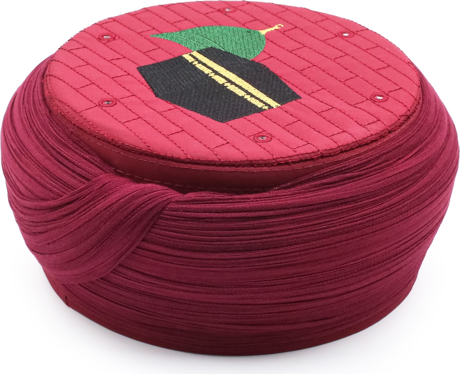 Sarıkhane Hac Umre Sarığı, Bordo Kumaş, Bordo Takke, Yuvarlak Sarım, Mekke-Medine, 5 Metre görsel 3