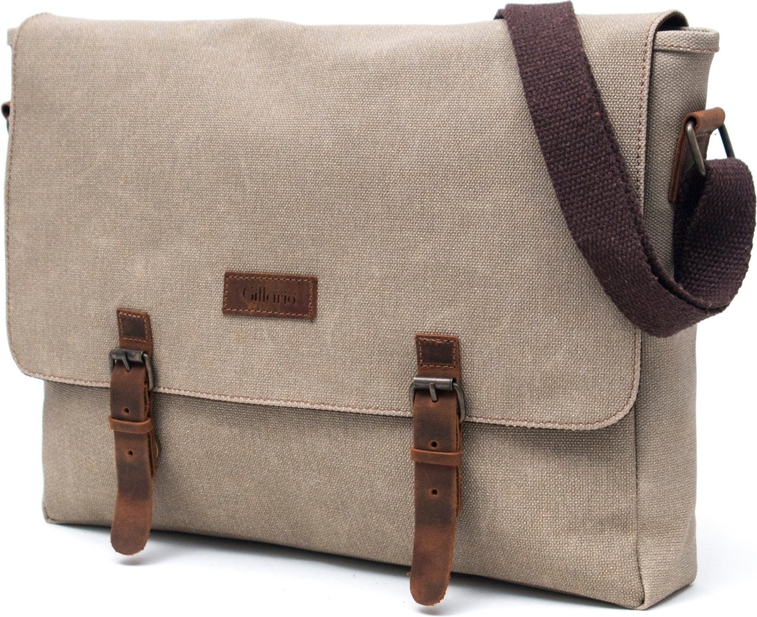 Gillario Design 03 Kanvas Deri Bej 15.6 Inch Postacı Laptop Çantası görsel 3