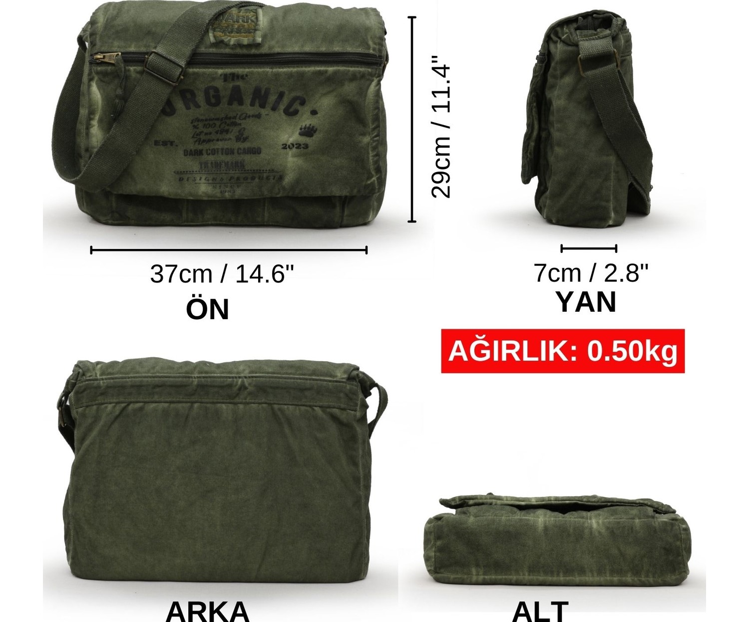 Dark Cotton 8128 Salaş Kanvas Omuz Postacı Koyu Kahverengi 15.6" Laptop Okul Seyahat Günlük Vintage Pamuk Çanta görsel 7