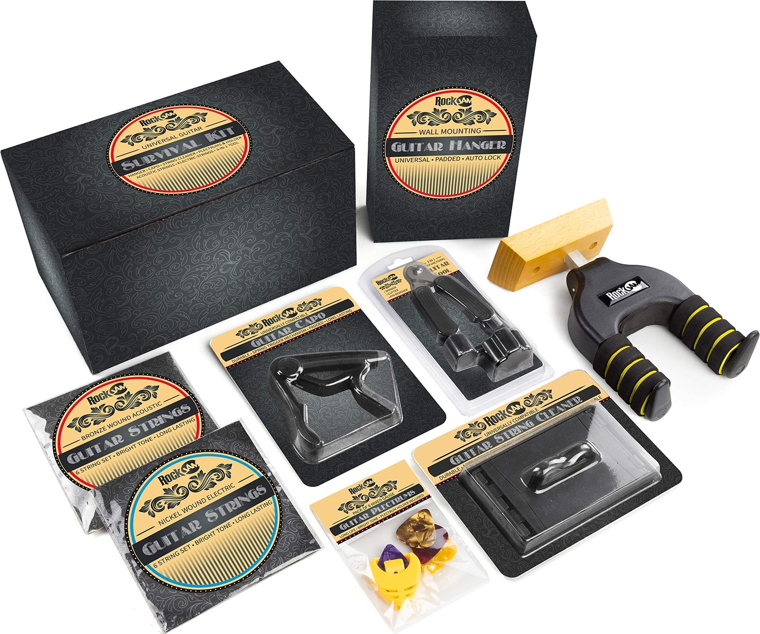 Aesco Rockjam Evrensel Gitar Aksesuarları, Süper Kit Gitar Duvar Montajı, Elektrikli Gitar Telleri, Akustik Gitar Telleri, Gitar Tuner Çoklu Alet, Gitar Capo, Gitar Plektrumları ve Gitar Penası Tutucu görsel 2