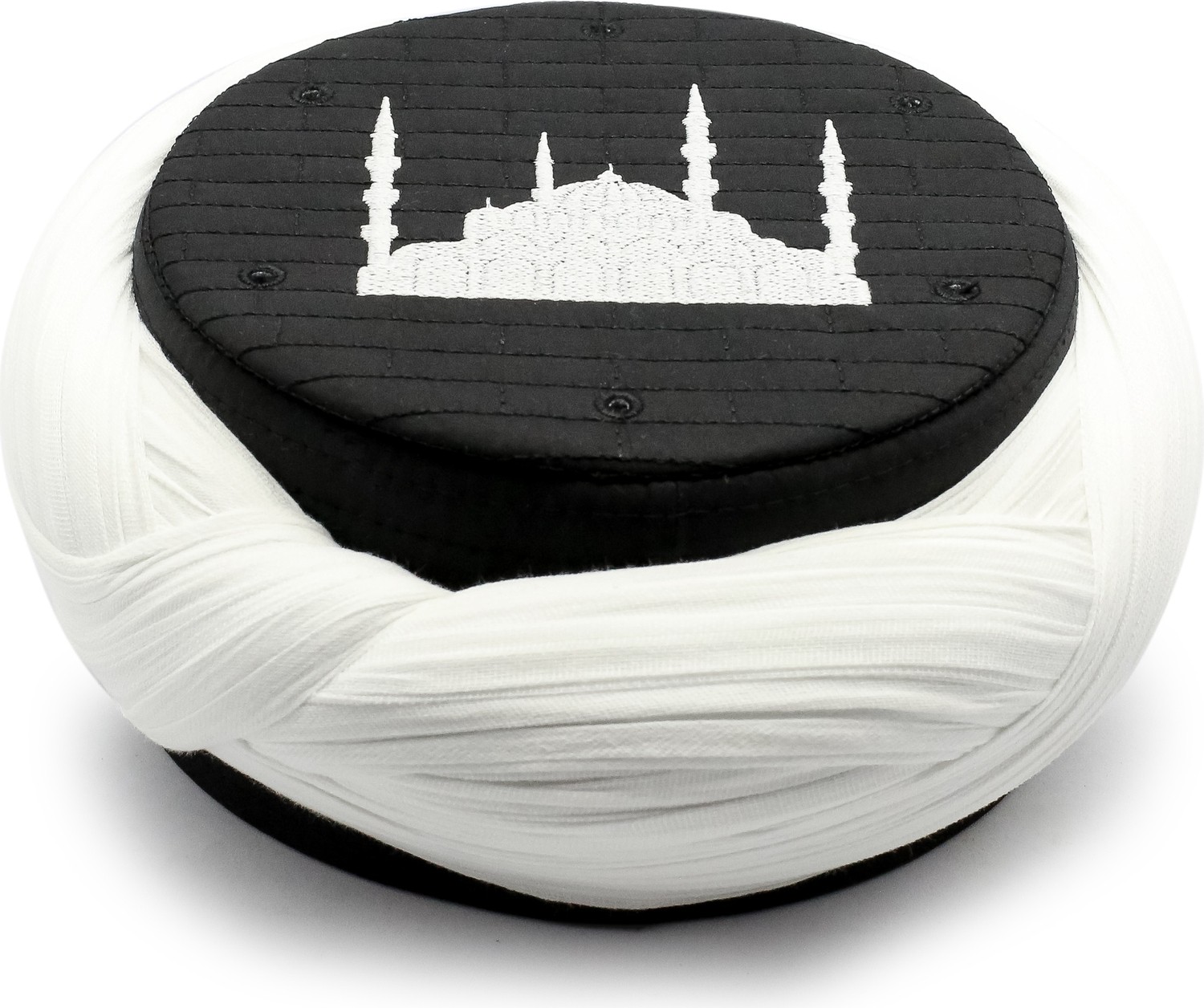 Sarıkhane Cami Sarığı, Beyaz Kumaş, Siyah Takke, Çapraz Sarım, Cami Nakışlı, 7 Metre