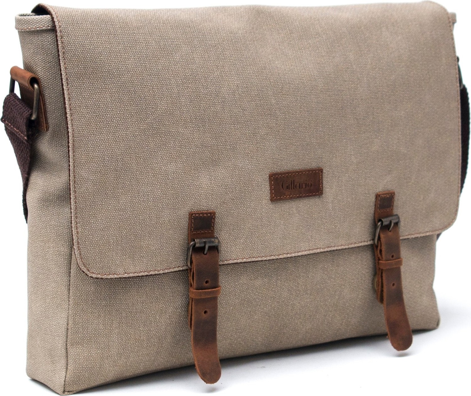 Gillario Design 03 Kanvas Deri Bej 15.6 Inch Postacı Laptop Çantası görsel 2